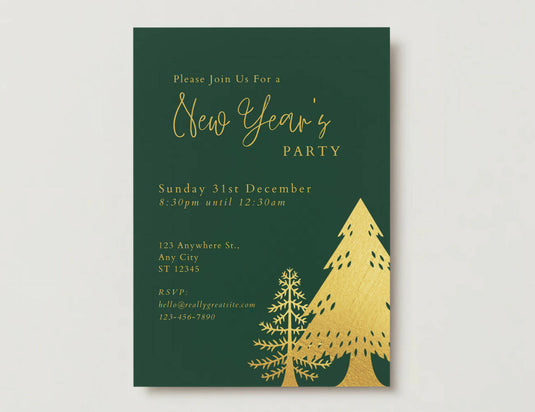 New Year’s Eve Invitation Template - 5x7 Green and Gold