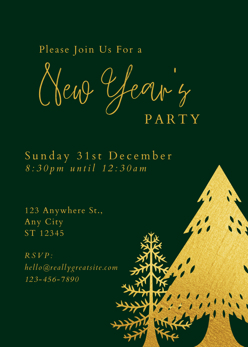 Load image into Gallery viewer, New Year’s Eve Invitation Template - 5x7 Green and Gold
