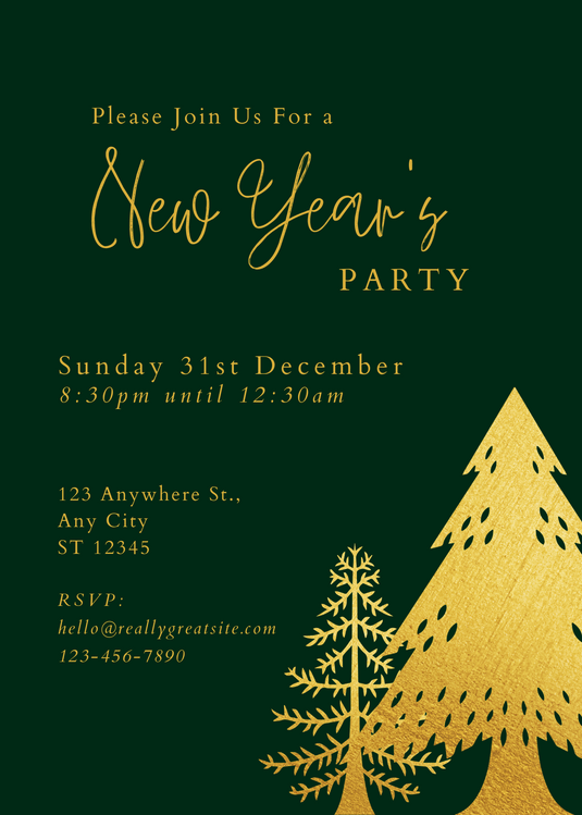 New Year’s Eve Invitation Template - 5x7 Green and Gold