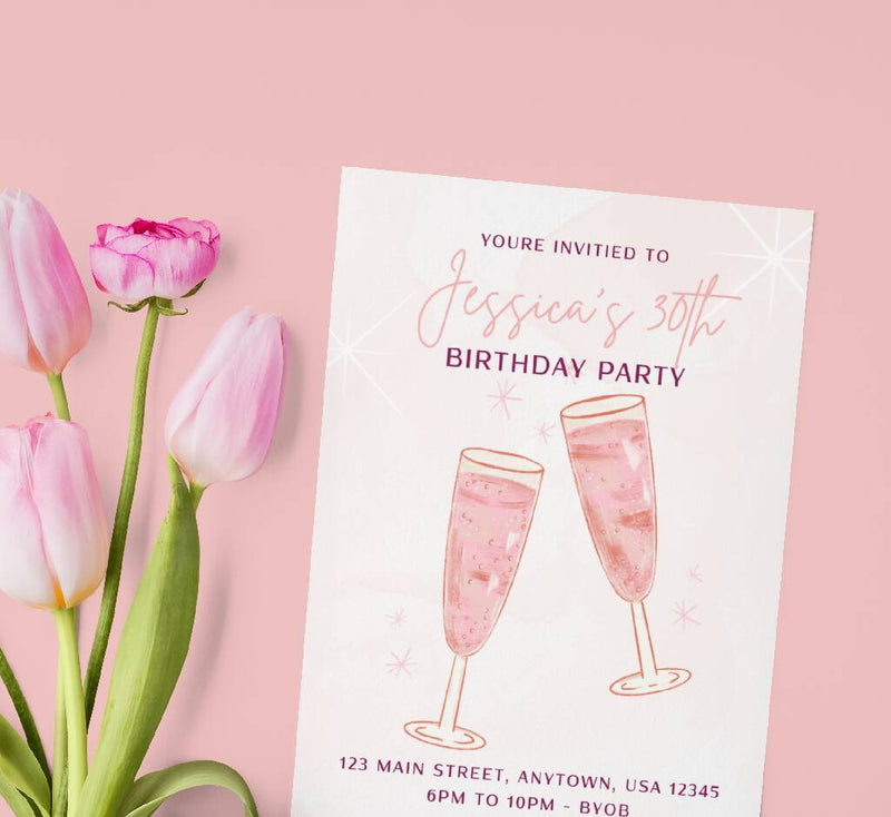 Load image into Gallery viewer, Light Pink Birthday Party Invitation Digital Download
