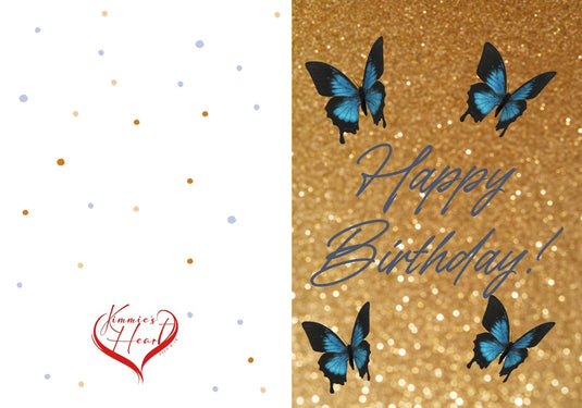 Happy Birthday Luxury Card Blue with Blue Black Butterflies