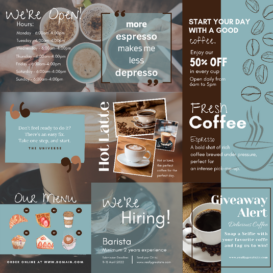 Coffee Shop/Cafe Seamless Instagram Template - Soft Blue & Brown