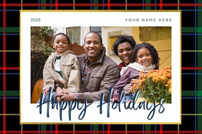 Holiday Card Template Digital Download - 6x4 Green Plaid/White with Photo