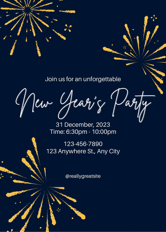 New Years Eve Party Invitation Template - Blue and Gold