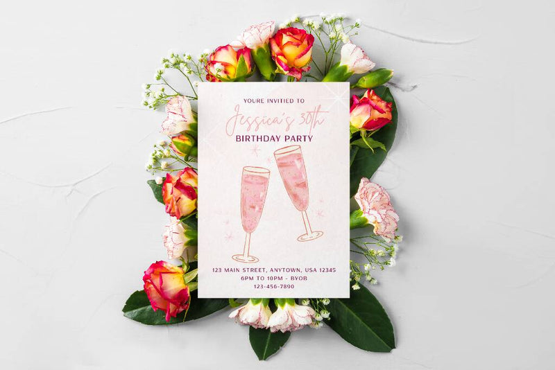 Load image into Gallery viewer, Light Pink Birthday Party Invitation Digital Download
